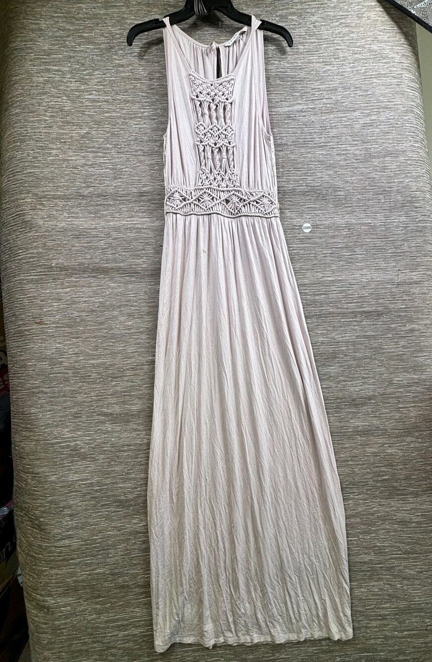 Trina Turk Dress Womens 6 Beige Crochet Halter Maxi Sundress Boho Stretch Jersey